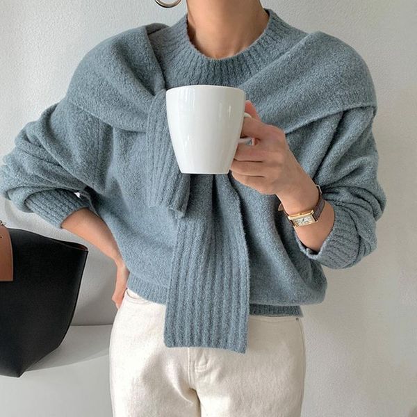 women's sweaters autumn 2021 simple temperament o neck pull femme haze blue white loose all match casual long sleeve knitted sweater wi, White;black
women's sweaters autumn 2021 simple temperament o neck pull femme haze blue white loose all match casual long sleeve knitted sweater wi, White;black