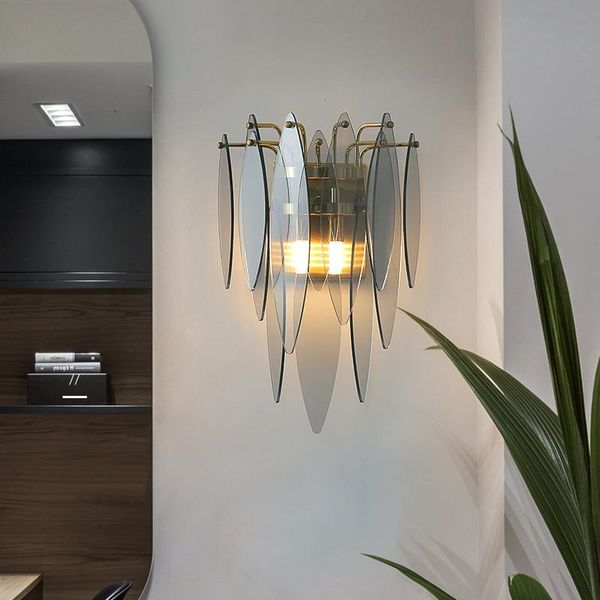 postmodern glass wall lamp golden american living room background bedroom bedside aisle corridor
postmodern glass wall lamp golden american living room background bedroom bedside aisle corridor