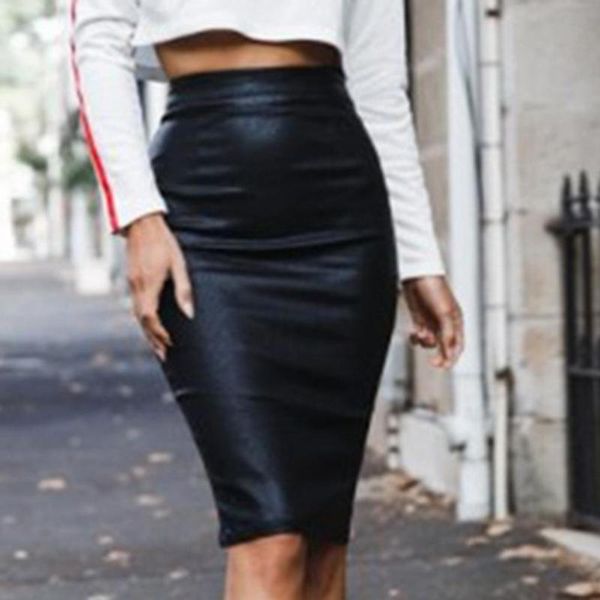 skirts women solid color high waist faux leather back slit bodycon knee-length skirt, Black
skirts women solid color high waist faux leather back slit bodycon knee-length skirt, Black