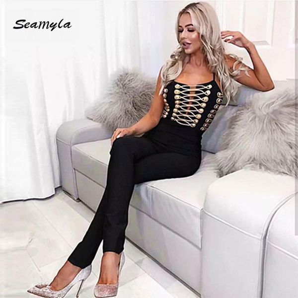 women's jumpsuits & rompers seamyla 2021 sleeveless bandage women gold buttons runway bodycon club bodysuits skinny black party jumpsui, Black;white
women's jumpsuits & rompers seamyla 2021 sleeveless bandage women gold buttons runway bodycon club bodysuits skinny black party jumpsui, Black;white
