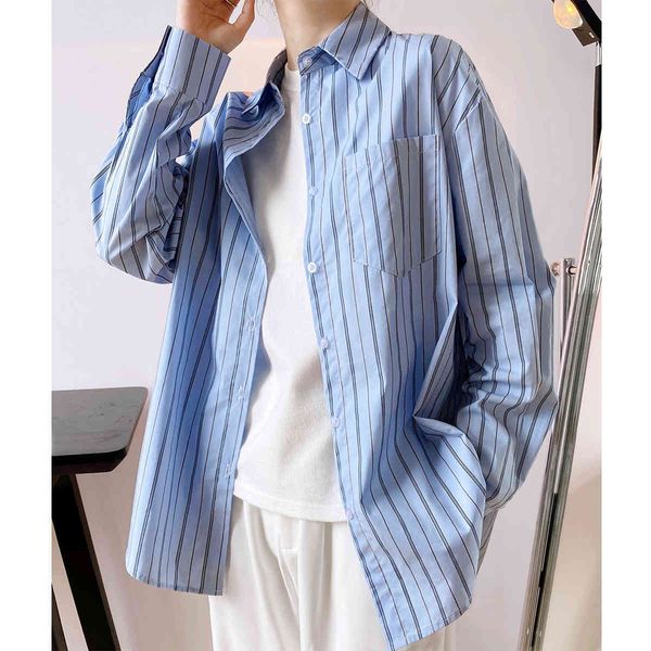 women's blouses & shirts design blue stripe shirt summer lapel single breasted casual blousers hong kong style loose mhje, White
women's blouses & shirts design blue stripe shirt summer lapel single breasted casual blousers hong kong style loose mhje, White
