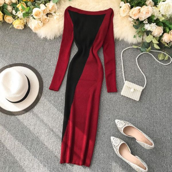 vintage patchwork slim off shoulder autumn winter bodycon knit sweater midi pencil dress party women casual long sleeve vestidos dresses, Black;gray
vintage patchwork slim off shoulder autumn winter bodycon knit sweater midi pencil dress party women casual long sleeve vestidos dresses, Black;gray