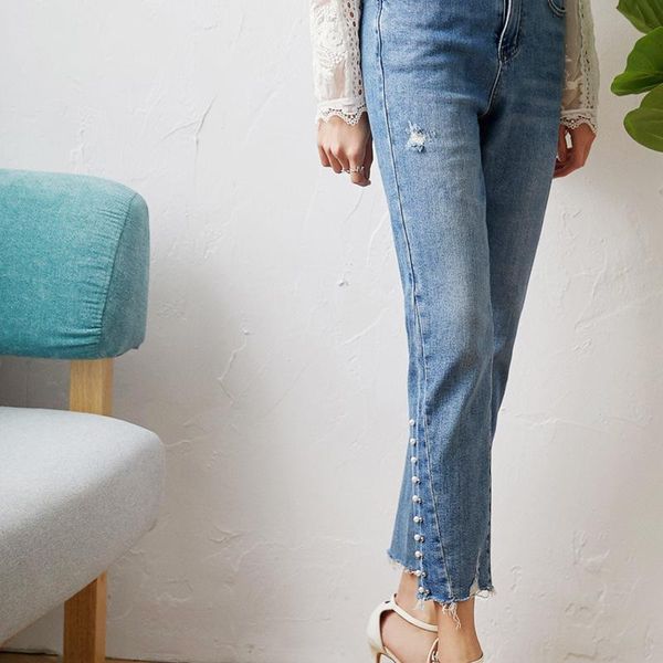 women's jeans pearl female 2021 spring nine minutes of pants fashion show thin cultivate morality straight canister, Blue
women's jeans pearl female 2021 spring nine minutes of pants fashion show thin cultivate morality straight canister, Blue