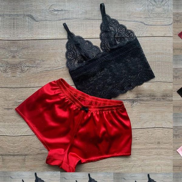 floral lace bralette satin shorts womens sleepwears set lingerie summer sets ladies bra and panty underwear pajama, Black;red
floral lace bralette satin shorts womens sleepwears set lingerie summer sets ladies bra and panty underwear pajama, Black;red