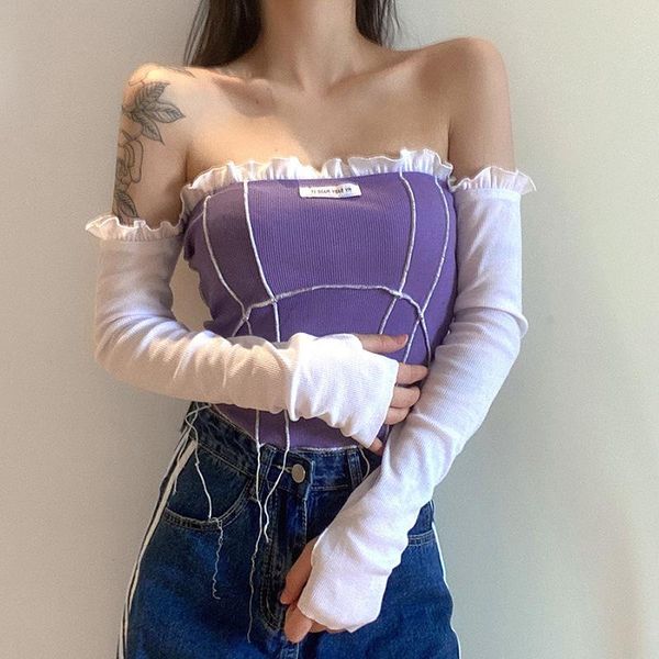 women's t-shirt 2021 low cut slash neck ruffle casual t shirts women y2k long sleeve off shoulder slim fashion female patchwork tee, White
women's t-shirt 2021 low cut slash neck ruffle casual t shirts women y2k long sleeve off shoulder slim fashion female patchwork tee, White
