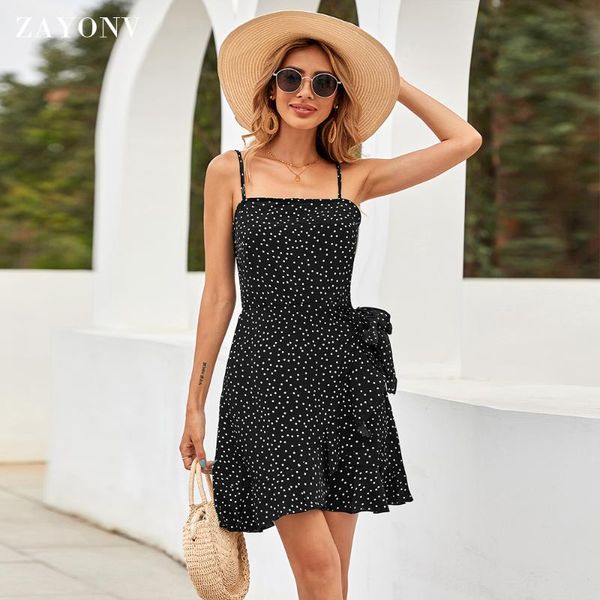 casual dresses women's polka dots spaghetti strap summer ruffle hem mini slip dress, Black;gray
casual dresses women's polka dots spaghetti strap summer ruffle hem mini slip dress, Black;gray