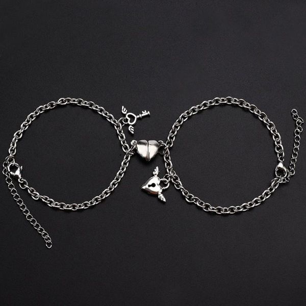 charm bracelets 2pcs/set heart shaped magnet attraction bracelet for couples stainless steel angel wing lock men's women's jewelry, Golden;silver
charm bracelets 2pcs/set heart shaped magnet attraction bracelet for couples stainless steel angel wing lock men's women's jewelry, Golden;silver