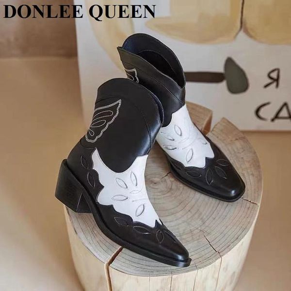 boots winter women pointed toe mid heels ankle thick square slip on casual western cowboy botas de mujer, Black
boots winter women pointed toe mid heels ankle thick square slip on casual western cowboy botas de mujer, Black