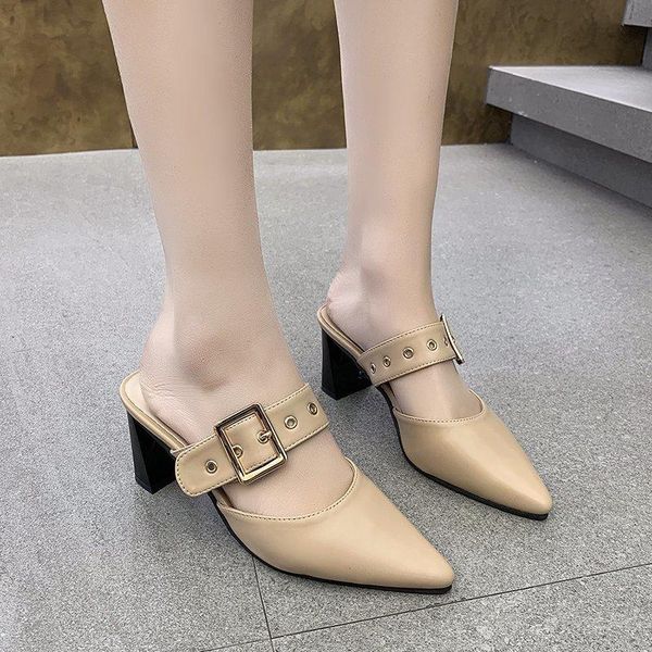 women pointed toe sandals 2021 ladies summer mules slippers casual buckle strap fashion square heels high shoes, Black
women pointed toe sandals 2021 ladies summer mules slippers casual buckle strap fashion square heels high shoes, Black