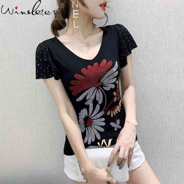 women's t-shirt summer european clothes mesh fashion v-neck shiny diamonds women short sleeve ruffles tees t13505a h6l9, White
women's t-shirt summer european clothes mesh fashion v-neck shiny diamonds women short sleeve ruffles tees t13505a h6l9, White