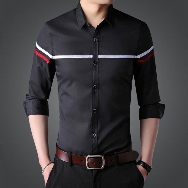 men's casual shirts printed striped dress shirt slim fit long sleeve button down male camisa social, White;black
men's casual shirts printed striped dress shirt slim fit long sleeve button down male camisa social, White;black