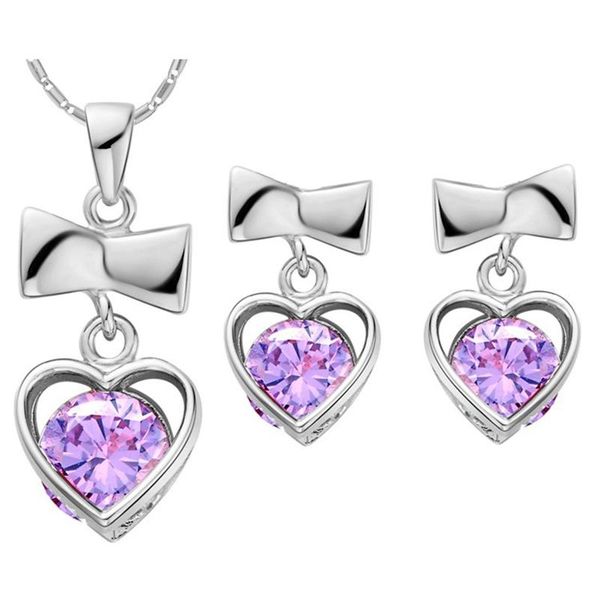 earrings & necklace romantic white gold heart shape purple rhinestone pendant for women wedding jewelry sets t313, Silver
earrings & necklace romantic white gold heart shape purple rhinestone pendant for women wedding jewelry sets t313, Silver