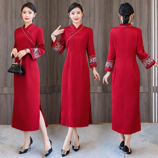 casual dresses women dress autumn 2022 chinese style office lady national wind cheongsam vintage solid embroidery robe, Black;gray
casual dresses women dress autumn 2022 chinese style office lady national wind cheongsam vintage solid embroidery robe, Black;gray