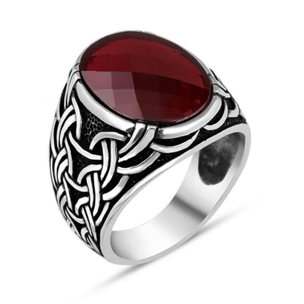 men silver ring with oval red zircon stone and chain motif made in turkey solid 925 sterling cluster rings, Golden;silver
men silver ring with oval red zircon stone and chain motif made in turkey solid 925 sterling cluster rings, Golden;silver