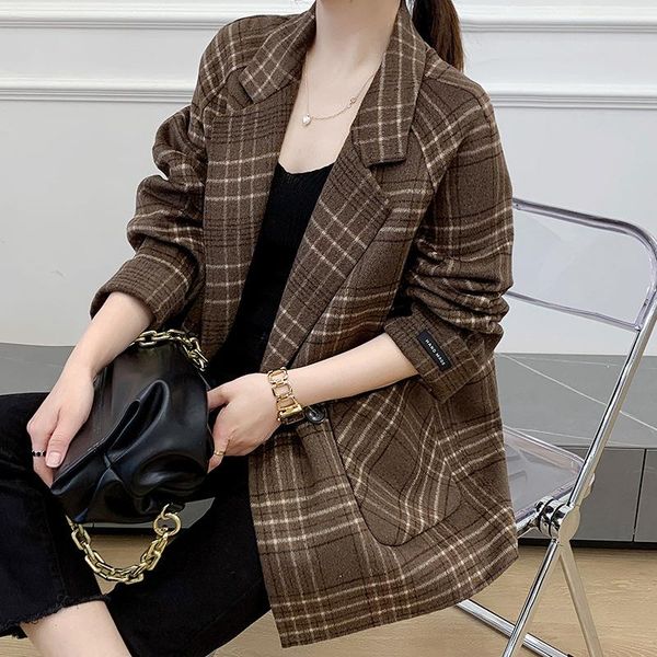 women's wool & blends autumn winter plaid cashmere coat double-faced woolen goods fashion single-breasted small suit jacket, Black
women's wool & blends autumn winter plaid cashmere coat double-faced woolen goods fashion single-breasted small suit jacket, Black