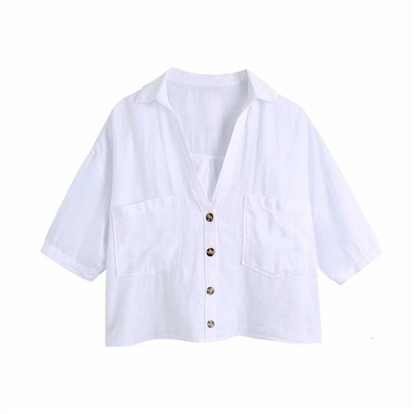 women's blouses & shirts women casual v-neck short sleeve za 6 colors linen girls fashion double pockets summer loose chic blouse, White
women's blouses & shirts women casual v-neck short sleeve za 6 colors linen girls fashion double pockets summer loose chic blouse, White