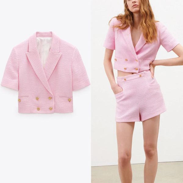 blazers women pink textured weave cropped blazer spring elegant short sleeve office lady coat blazers woman double button top, White;black
blazers women pink textured weave cropped blazer spring elegant short sleeve office lady coat blazers woman double button top, White;black