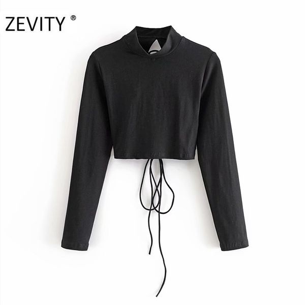 women backless bandage black short t-shirt female chic stand collar bottom slim t shirts leisure lace up s381 210420, White
women backless bandage black short t-shirt female chic stand collar bottom slim t shirts leisure lace up s381 210420, White