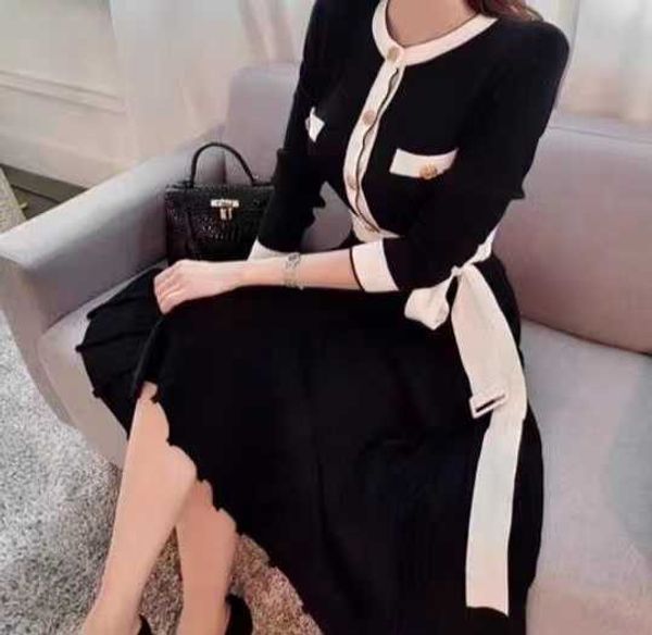 new korean knitted dress women o-neck long sleeve single breasted autumn winter elegant pleated a-line dresses slim waist y1006, Black;gray
new korean knitted dress women o-neck long sleeve single breasted autumn winter elegant pleated a-line dresses slim waist y1006, Black;gray