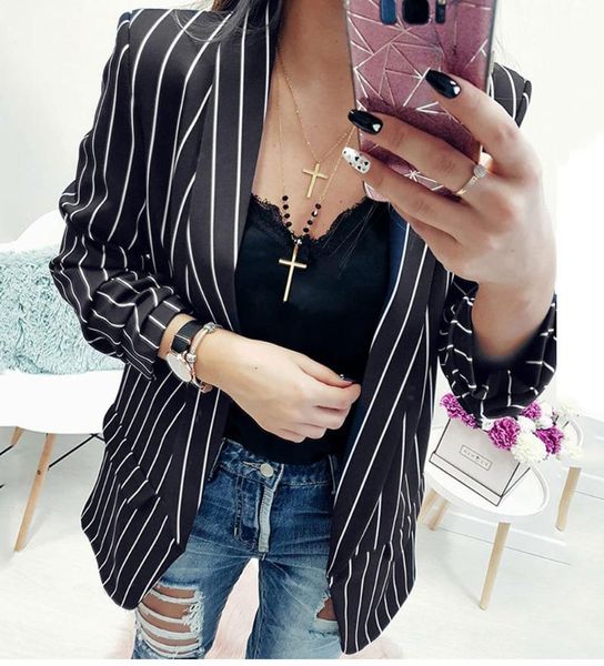 women's suits & blazers black white striped slim suit women notched collar full sleeves straight casual coat autumn and winter, White;black
women's suits & blazers black white striped slim suit women notched collar full sleeves straight casual coat autumn and winter, White;black
