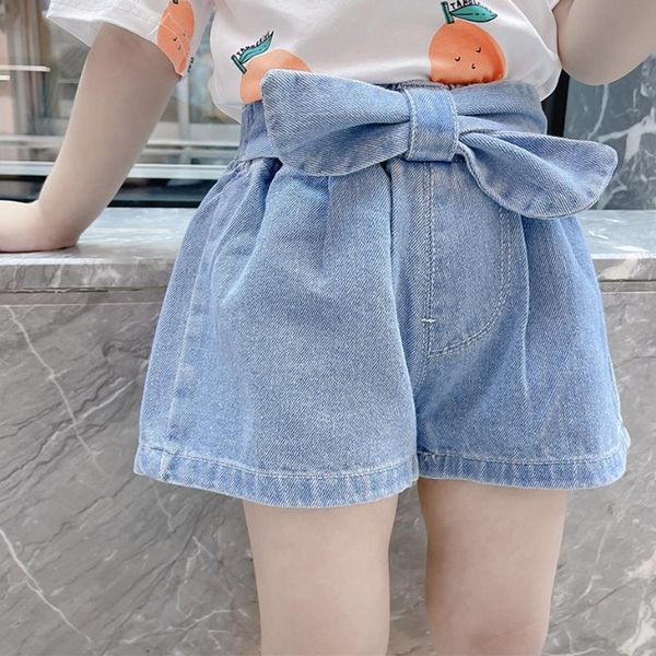 jeans girls short big bow toddler girl summer baby casual style kid clothes, Blue