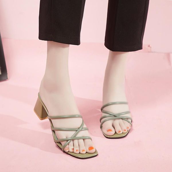 slippers cross narrow band sandals mujer 2021 concise open toe chunky heel women high heels outside slides, Black
slippers cross narrow band sandals mujer 2021 concise open toe chunky heel women high heels outside slides, Black