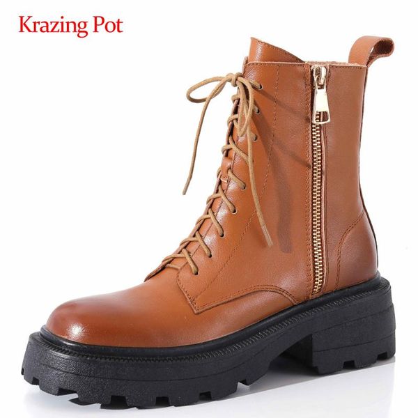 boots krazing pot leisure genuine leather platform classic colors round toe thick heel zipper soft ankle l66, Black
boots krazing pot leisure genuine leather platform classic colors round toe thick heel zipper soft ankle l66, Black
