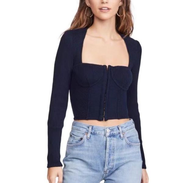 women's sweaters deat 2021 spring square collar solid color wrapped chest sweater women streetwear slim wild short knit tide pd679, White;black
women's sweaters deat 2021 spring square collar solid color wrapped chest sweater women streetwear slim wild short knit tide pd679, White;black