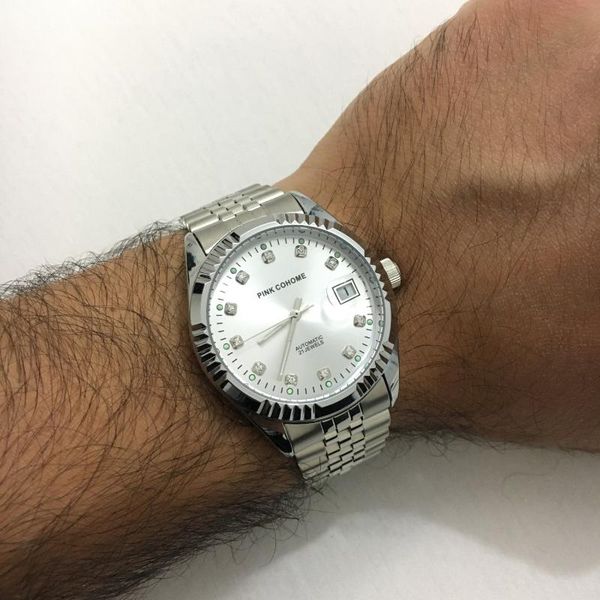 wristwatches automatic watch man 316l steel bracelet pink cohome mechanical wristwatch diamond dial clocks luminous kol saati erkek, Slivery;brown
wristwatches automatic watch man 316l steel bracelet pink cohome mechanical wristwatch diamond dial clocks luminous kol saati erkek, Slivery;brown