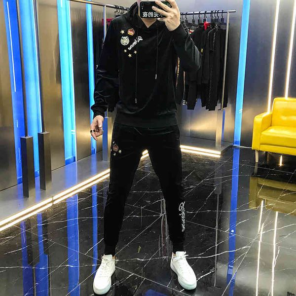 hoodies fall custom-made velvet embroidered with hoodie pants cute sweater two garments suit, Black
hoodies fall custom-made velvet embroidered with hoodie pants cute sweater two garments suit, Black