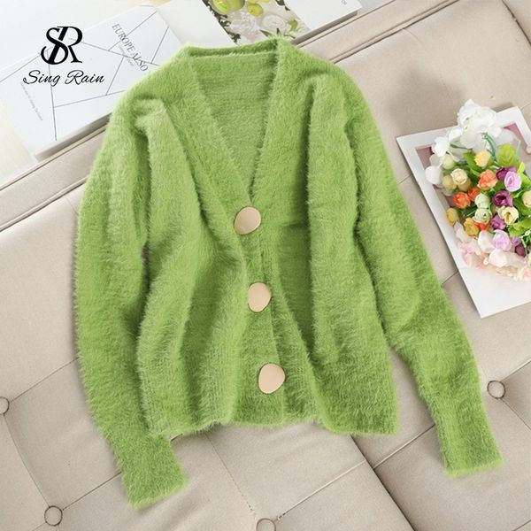 women casual knitting cardigan korean v neck loose fashion big buttons autumn winter solid elastic cardigans 210419, White;black
women casual knitting cardigan korean v neck loose fashion big buttons autumn winter solid elastic cardigans 210419, White;black