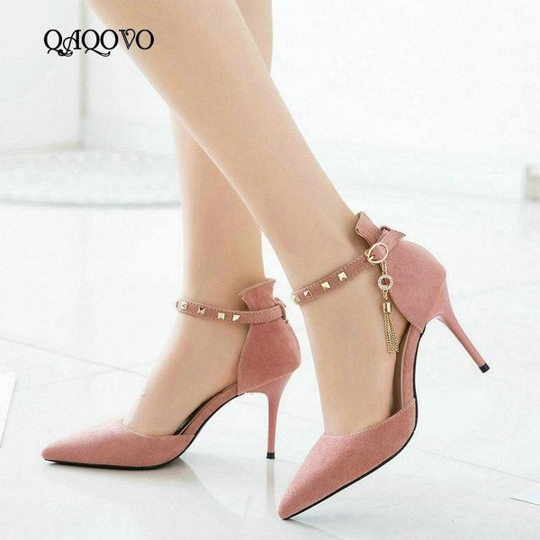 women faux suede thin high heel pumps fashion rivet pointed toe shoes dress buckle fringe spring autumn, Black
women faux suede thin high heel pumps fashion rivet pointed toe shoes dress buckle fringe spring autumn, Black