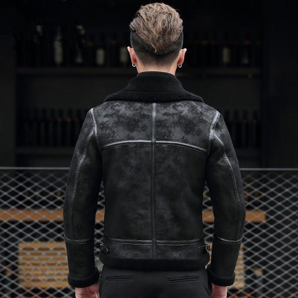 men's leather & faux genuine jacket real pure natural wool fur coat winter men sheepskin jackets 8721 my750, Black
men's leather & faux genuine jacket real pure natural wool fur coat winter men sheepskin jackets 8721 my750, Black