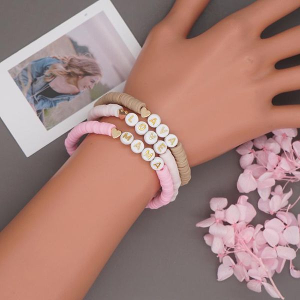 link, chain set of 3 polymer clay disc heishi bracelet mom love gold heart women's bracelets diy name custom personalized, Black
link, chain set of 3 polymer clay disc heishi bracelet mom love gold heart women's bracelets diy name custom personalized, Black