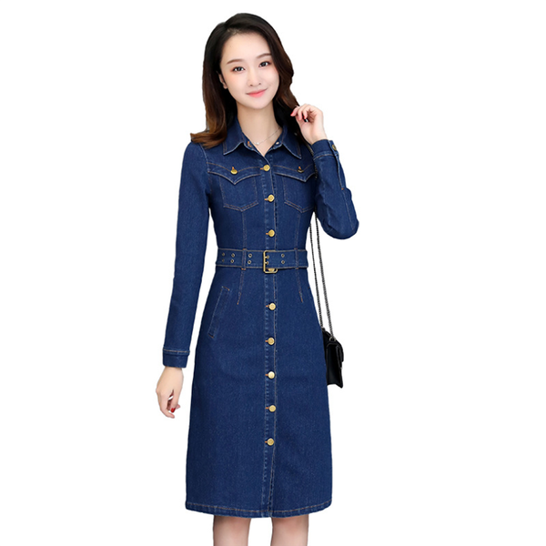 casual dresses women's denim dress spring autumn korean long-sleeved female self-cultivation was thin and long single-breasted, Black;gray
casual dresses women's denim dress spring autumn korean long-sleeved female self-cultivation was thin and long single-breasted, Black;gray