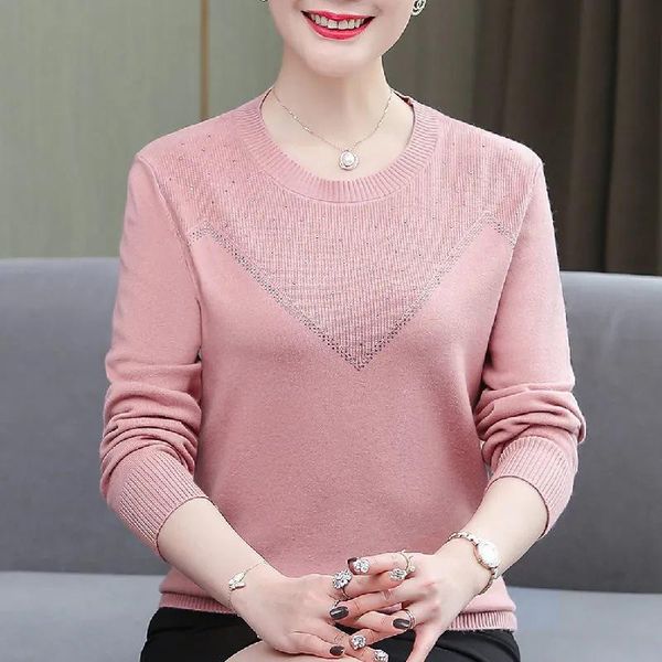women's t-shirt spring long sleeve diamonds knitted women 2021 mom's o-neck pullover plus size casual loose knitwear jumper femal, White
women's t-shirt spring long sleeve diamonds knitted women 2021 mom's o-neck pullover plus size casual loose knitwear jumper femal, White
