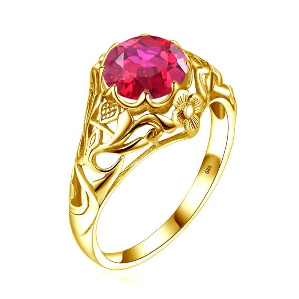 cluster rings szjinao real 14k gold ring for women luxury engagement wedding flower gemstones red corundum shiny design fine jewelry, Golden;silver 
cluster rings szjinao real 14k gold ring for women luxury engagement wedding flower gemstones red corundum shiny design fine jewelry, Golden;silver