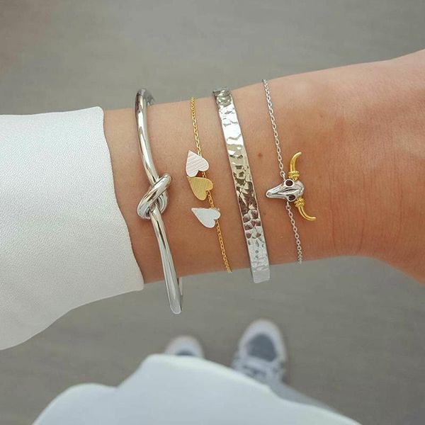 link, chain 4 pcs/ set bohemian bull head knotted heart opening multilayer silver bracelet women personality jewelry accessories, Black
link, chain 4 pcs/ set bohemian bull head knotted heart opening multilayer silver bracelet women personality jewelry accessories, Black
