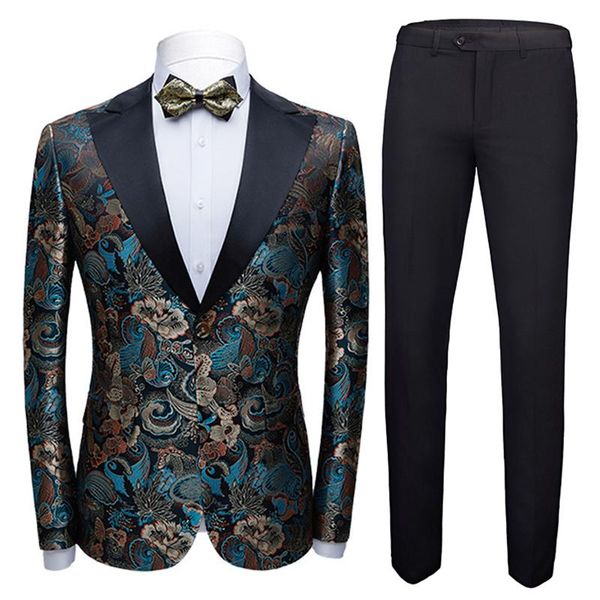 

men's suits & blazers mens 2021 autumn luxuly high-end private custom fashion printing wedding groom tuxedos party 2 pcs set homme, White;black