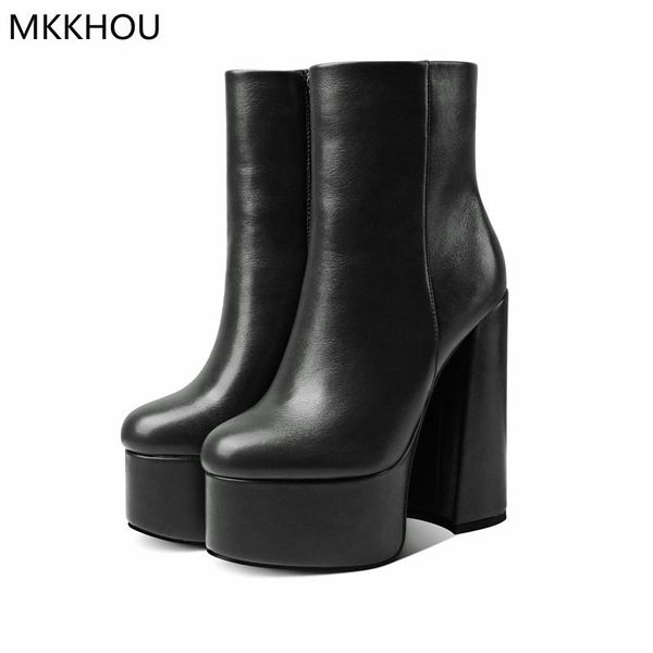 boots mkkhou fashion short women's black leather round toe platform thick heel 15cm high medium
boots mkkhou fashion short women's black leather round toe platform thick heel 15cm high medium