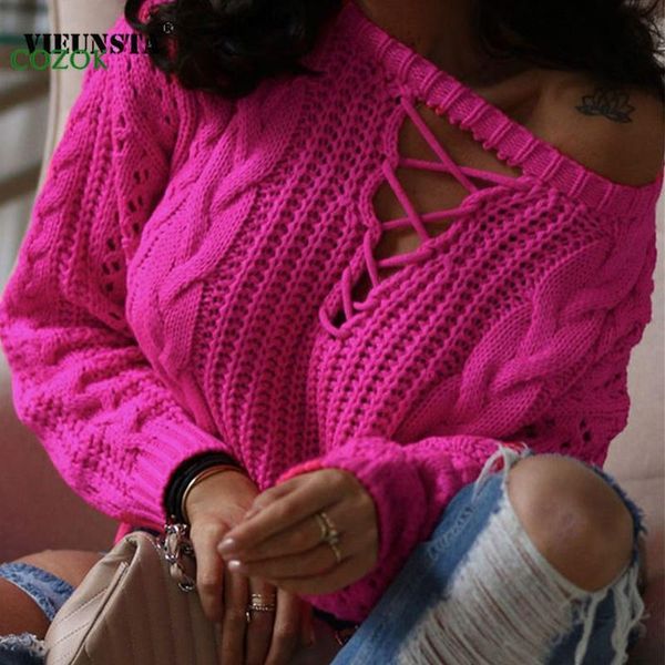women's sweaters autumn chic hollow out bandage knit women o neck off shoulder pullover winter casual long sleeve solid sweater, White;black
women's sweaters autumn chic hollow out bandage knit women o neck off shoulder pullover winter casual long sleeve solid sweater, White;black