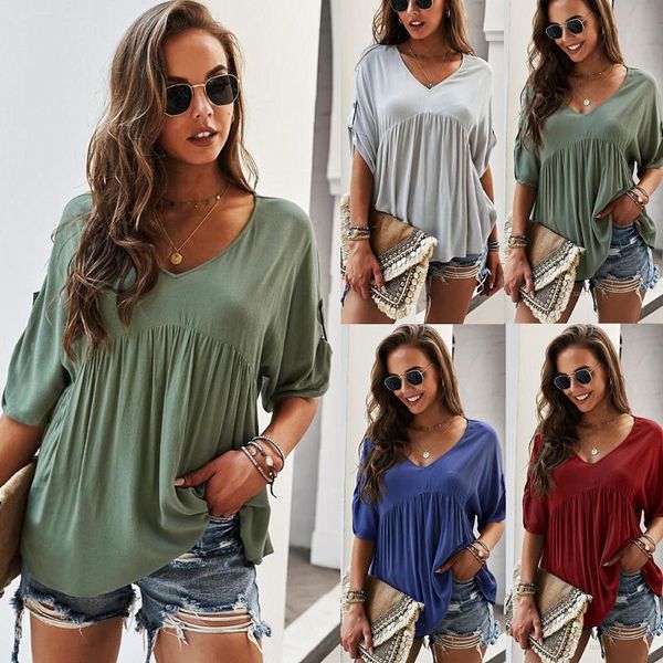women's t-shirt summer casual v-neck solid color womens fashion loose cotton ins style daily, White
women's t-shirt summer casual v-neck solid color womens fashion loose cotton ins style daily, White
