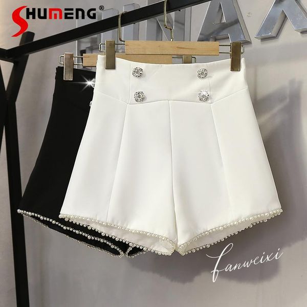 women's shorts 2021 loose solid color diamond wide leg a-line summer fashion double-breasted beaded for women, White;black
women's shorts 2021 loose solid color diamond wide leg a-line summer fashion double-breasted beaded for women, White;black