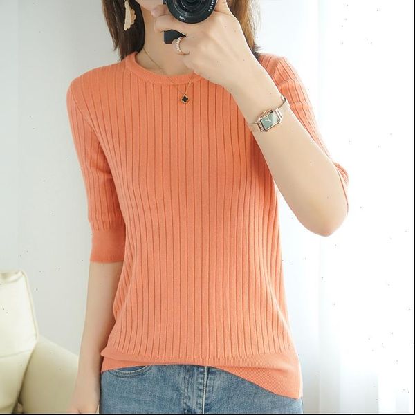 womens t shirt knitted short sleeved female summer round neck fashion loose bottoming drop good quality, White
womens t shirt knitted short sleeved female summer round neck fashion loose bottoming drop good quality, White