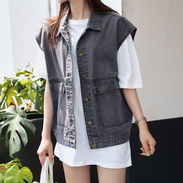 women's vests 2021 fashion spring denim vest women casual coat vintage cardigan sleeveless turn-down collar woman clothing y163, Black;white
women's vests 2021 fashion spring denim vest women casual coat vintage cardigan sleeveless turn-down collar woman clothing y163, Black;white