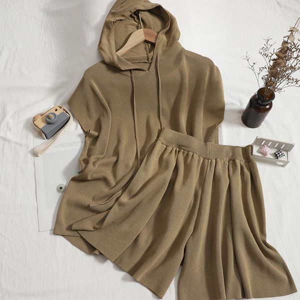 women's tracksuits two piece suit summer pure color wild hooded sleeveless vest korean thin wide leg shorts casual knitted two-piece se, Gray
women's tracksuits two piece suit summer pure color wild hooded sleeveless vest korean thin wide leg shorts casual knitted two-piece se, Gray