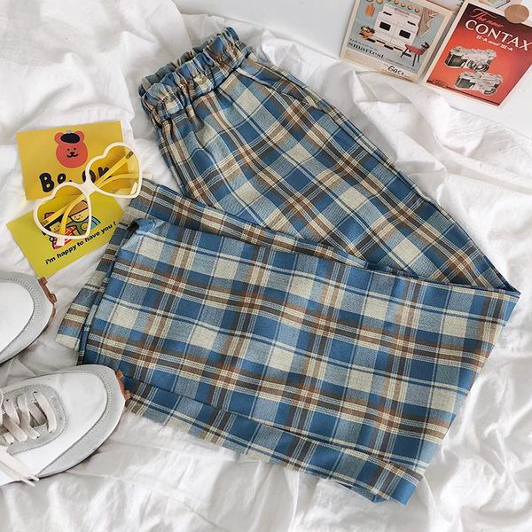 japanese sky blue plaid comfortable retro elastic high waist loose straight all-match casual pants women's & capris, Black;white
japanese sky blue plaid comfortable retro elastic high waist loose straight all-match casual pants women's & capris, Black;white