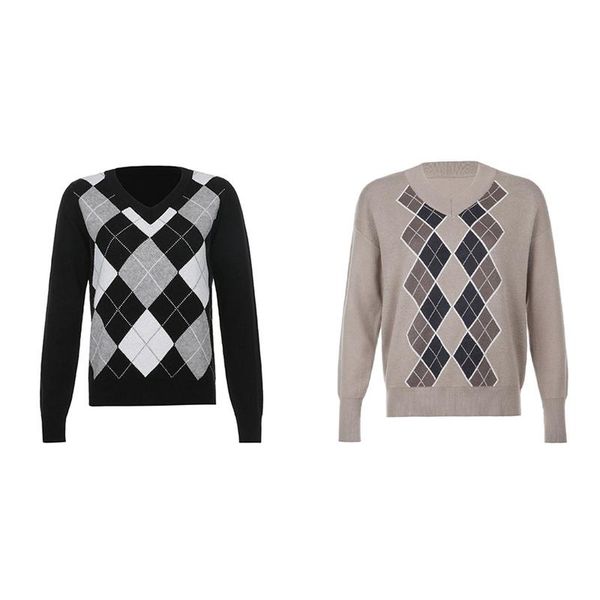 women's sweaters 2pcs autumn v neck vintage knit sweater casual argyle plaid jumper women preppy long sleeve pullover ,black & brown, White;black
women's sweaters 2pcs autumn v neck vintage knit sweater casual argyle plaid jumper women preppy long sleeve pullover ,black & brown, White;black