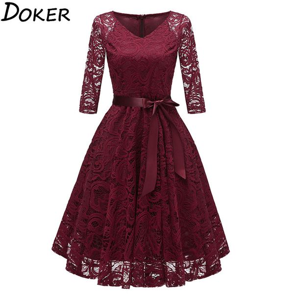 new elegant lace evening party dress women v-neck 3/4 sleeve sashes dress ladies vintage big swing midi dress 210423, Black;gray
new elegant lace evening party dress women v-neck 3/4 sleeve sashes dress ladies vintage big swing midi dress 210423, Black;gray