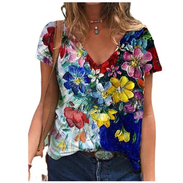 women's t-shirt 2021 women summer t shirt fashion oil painting print tee ladies v-neck short sleeve pullover streetwear flower shirts, White
women's t-shirt 2021 women summer t shirt fashion oil painting print tee ladies v-neck short sleeve pullover streetwear flower shirts, White